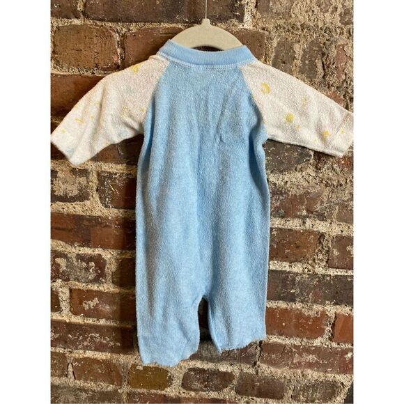 Vintage 80s Triplets Soft Terry Cloth Blue/White Baby Sleeper Pajama Infant Baby - Picture 4 of 5